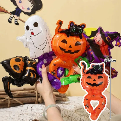 50/5pcs Halloween Balloon Headband Foil Balloons Stick Aluminum Film Inflatable Balloon Skeleton Pumpkin Hair Hoop Party Props