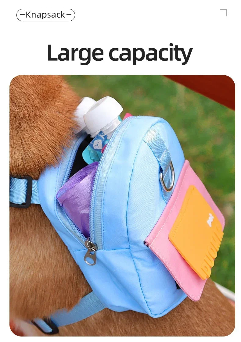 Sac à dos portable pour animaux de compagnie avec collier SFP, sacs à crottes, sacs de récompense, voyage en plein air, entraînement de chien, friandises pour chiots, poudres anale.