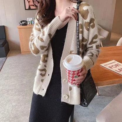 Women Winter Knit Sweater Coat V Neck Sheep Cardigans Christmas Sweaters Warm Knitted Sueter Mujer Loose Long Sleeve Jacket
