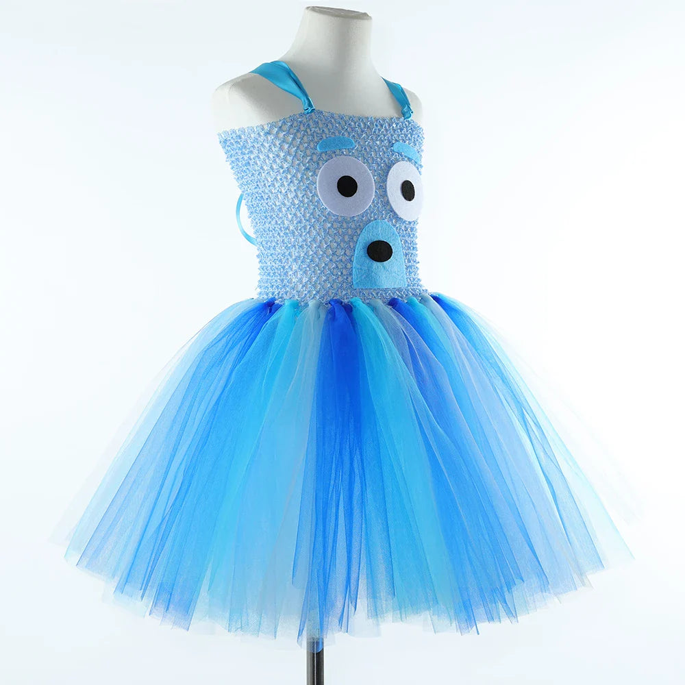 Costume Bingo Bluey pour filles, robe tutu chien de berger de dessin animé, costumes d'animaux chien chiot pour enfants, tout-petits, fête d'Halloween