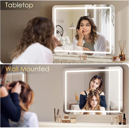 Miroir de maquillage avec éclairage LED 80x60 cm, grand miroir de la Confédération avec USB et type C, loupe 10x, indicateur de température 3 couleurs