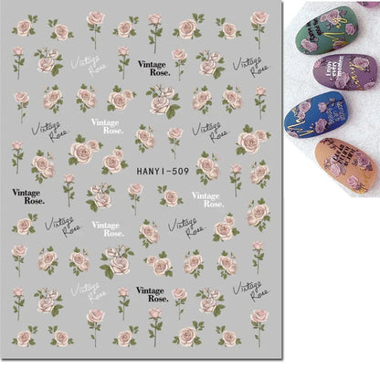 3d Nail Art Stickers Winter Autumn Golden Leaves Red Roses Flowers Decals For Nails Decoration Manicure Salon Beauty