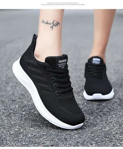 Oulylan Summer Soft Sole Running Shoes Ladies Casual Solid Color Antislip Footwear Outdoor Lace Up Mesh Breathable Sneakers