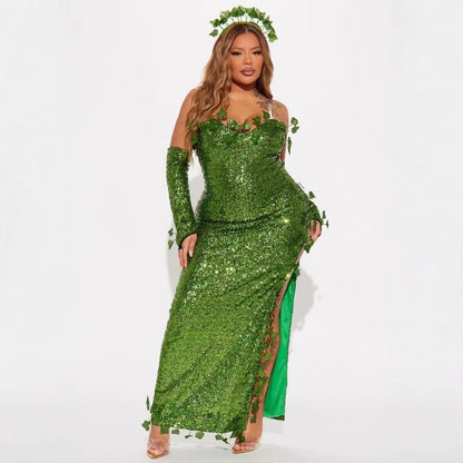 2025 European and American Costumes Adult Leaves Halloween Costumes Dance Dresses