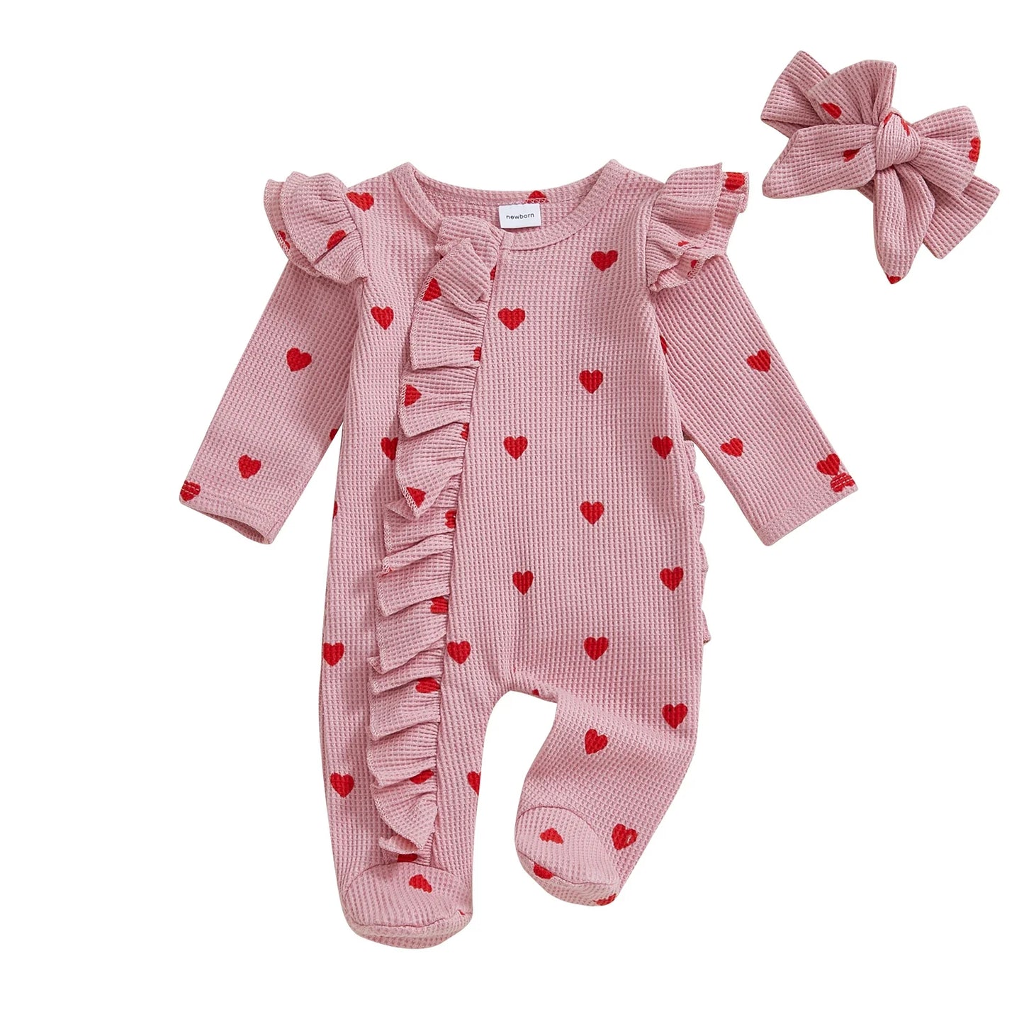 Tregren - Combinaison pour nouveau-né fille, pyjama à volants, fermeture éclair, avec bande de sauna
