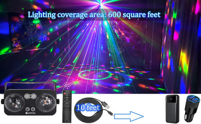 2 boules disco lumineuses avec projection de motifs et contrôle sonore,  et plus