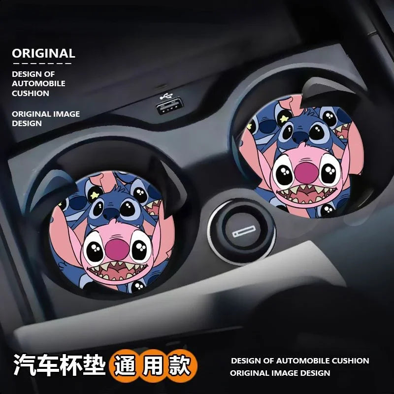 Stitch creative cartoon car coaster car water cup slot mat car interior decoration supplies non-slip mat storage mat universal