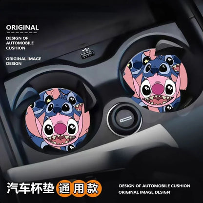 Stitch creative cartoon car coaster car water cup slot mat car interior decoration supplies non-slip mat storage mat universal
