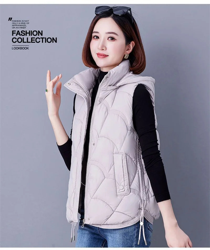 Doudoune Sans Manches en Coton Femme Automne Et Hiver 2025 Nouvelle Mode Vêtement d'Extérieur Doux Mince Gilet Manteau Femme Contraste de Couleurs