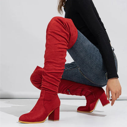 Bottes Noires Marron Cuissardes Liyke 2025 Automne Hiver Femme Sexy Bout Pointu Fermeture Éclair Chaussures Hautes Talon Carré Bottines Femme