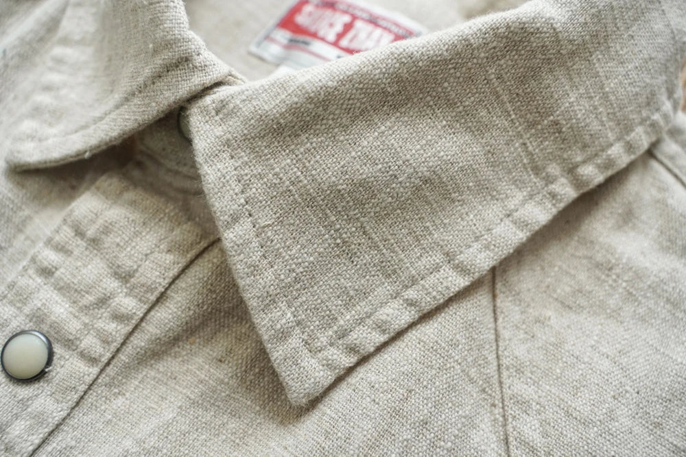 Chemise en lin Western Sle pour homme, décontractée, à manches longues, de couleur unie, coupe ample, col classique, boutonnée, tendance, kaki