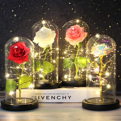 Fleurs lumineuses LED enchantées avec la Belle et la bête, dôme de roses décoratif pour mariage, saint-valentin, cadeau de fête des mères