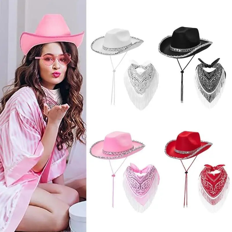 Ensemble chapeau écharpe Cowgirl 31BB, écharpe Cool pour Festival musique, fête costumée