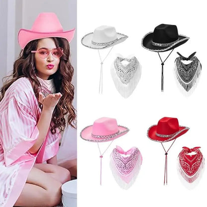 Ensemble chapeau écharpe Cowgirl 31BB, écharpe Cool pour Festival musique, fête costumée