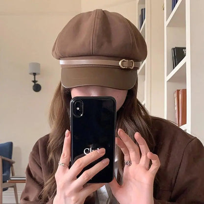 Béret de Style britannique rétro pour femmes, casquette de journal octogonale polyvalente pour grande circonférence de la tête, chapeau de printemps et d'automne