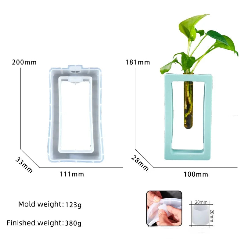 DIY 6pcs Skeletonized Hydroponic Test Tube Flower Vase Silicone Mold Gypsum Ornament Epoxy Resin Mold Home Decoration Storage