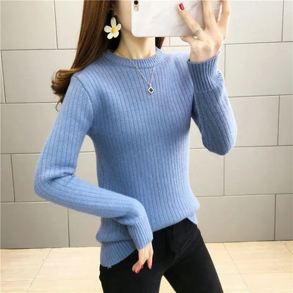 Turtleneck Winter Sweater Women Elegant Thicken Velvet Lined Warm Sueter Fleece Knitted Pullover Slim Top Jersey Knitwear Jumper