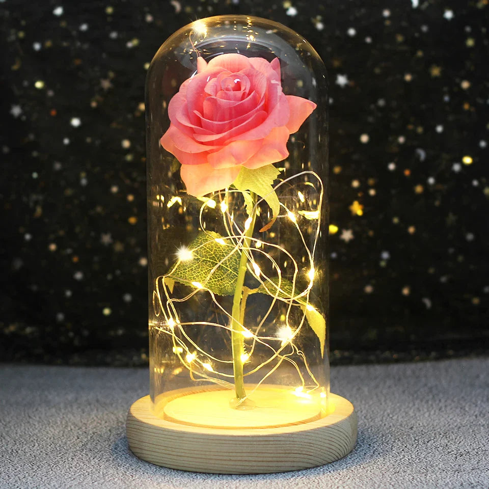 Fleurs lumineuses LED enchantées avec la Belle et la bête, dôme de roses décoratif pour mariage, saint-valentin, cadeau de fête des mères