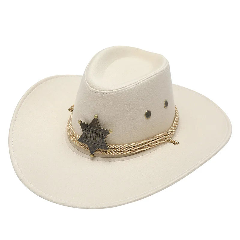 Western Wild West Sheriff Hat With Five Star Party Costume For Men Lady Jazz Cowgirl Wide Cowboy Hat Unique Star Badge Decors