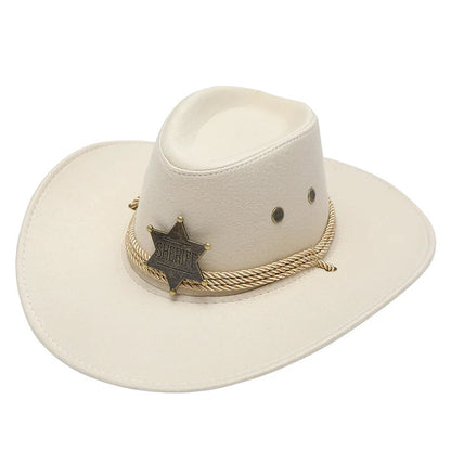 Western Wild West Sheriff Hat With Five Star Party Costume For Men Lady Jazz Cowgirl Wide Cowboy Hat Unique Star Badge Decors