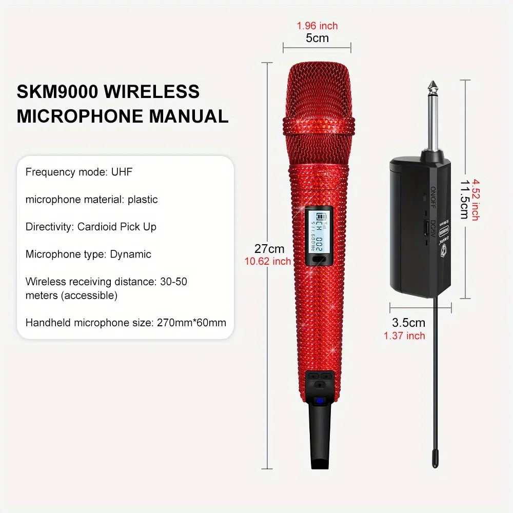 Microphone karaoké sans fil SKM9000, personnalisé incrusté de diamants, pour flux en direct, karaoké, scène brillante, essentiel