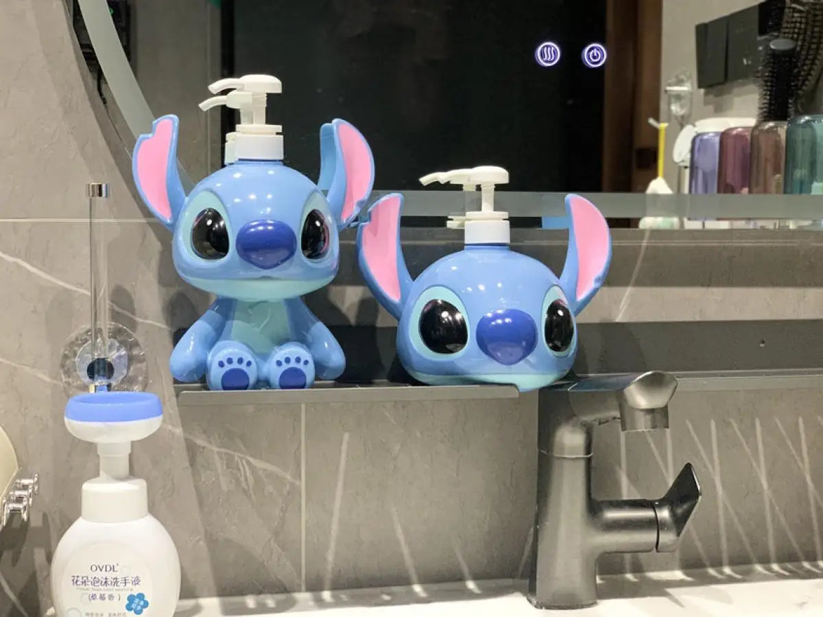 Stitch Sitting Position Lotion Bottle Refillable Pump Container for Shampoo Body Wash Cute Cartoon Travel Dispenser Bathroom Use