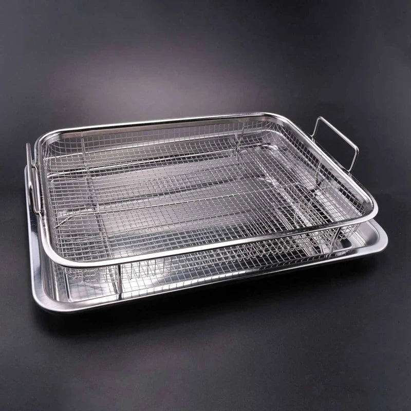 B82B-Air Fryer Basket For Oven,Stainless Steel Crisper Tray And Pan, Deluxe Air Fry In Your Oven, 4-Piece Set, For The Grill