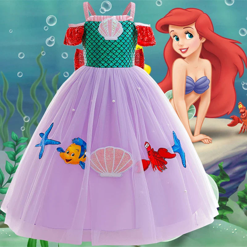 Robe Fille Robe de Princesse Sirène Déguisements pour Enfants Filles Élégante Robe de Performance pour Fête d'Anniversaire Vêtements d'Halloween Noël