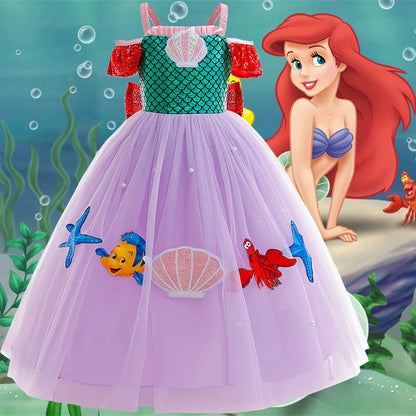 Robe Fille Robe de Princesse Sirène Déguisements pour Enfants Filles Élégante Robe de Performance pour Fête d'Anniversaire Vêtements d'Halloween Noël