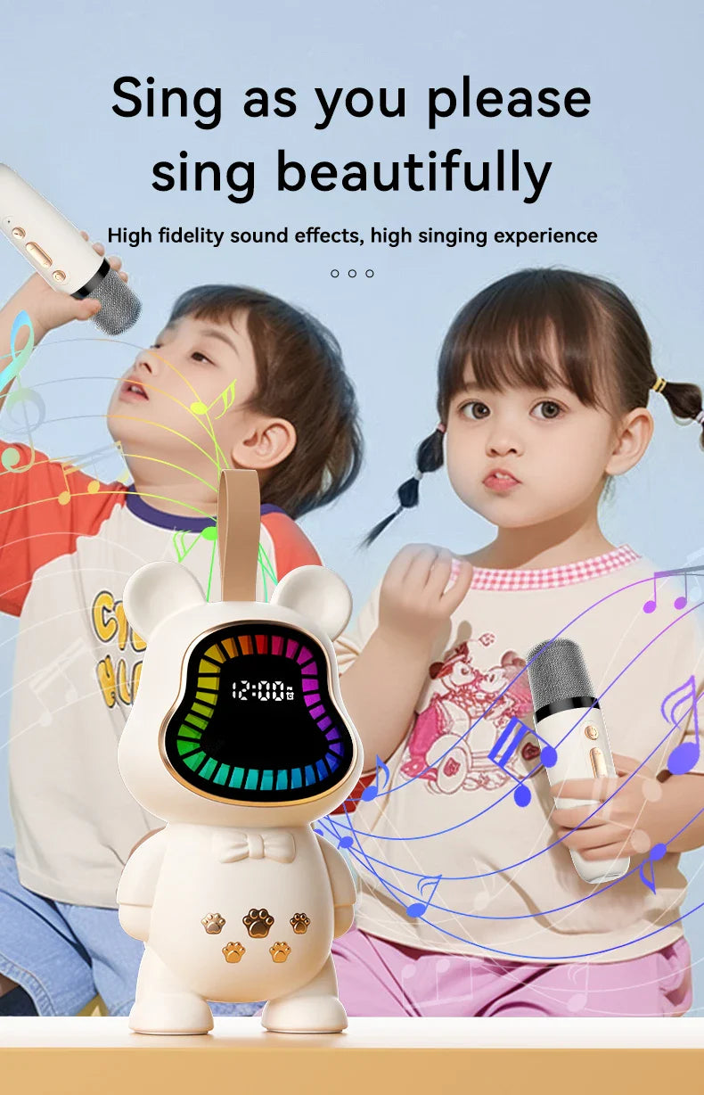 New Karaoke Speaker With Wireless Microphone Sing Bluetooth 5.3 Cute Children Gift Toy Hifi Sound Stereo Mini Audio RGB Lighting