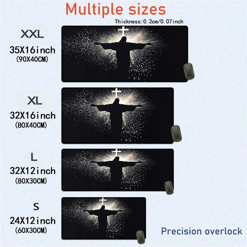 Jesus & Cross Mouse Pad Large Desk Accessories Desk Pad Rubber Base with Stitched Edge Mousepad Non-Slip Mousepad for Office