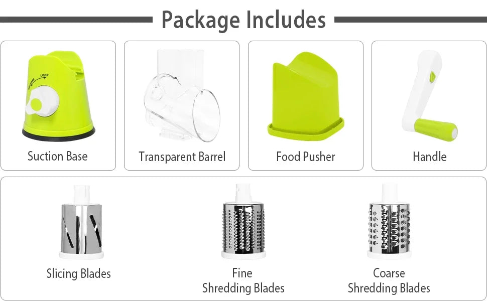 3in1 Vegetable Slicer Multifunctional Rotary Handheld Grater with 3 Sharp Rollers Vegetable Slicer Cheese Shredder Kitchen Tools