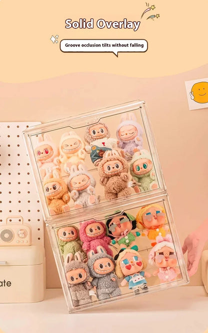 Labubu Doll Storage Box Large Capacity Transparent Acrylic Display Cabinet Dustproof Case Desktop Organizer For Home