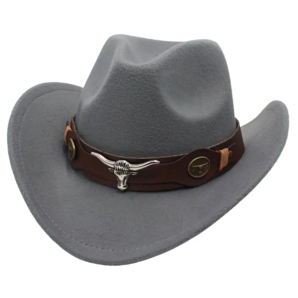 Chapeau de Cowboy occidental en laine Cool, chapeau de Jazz à large bord, couleur unie, chapeau de Cosplay de fête, casquettes de visière d'extérieur