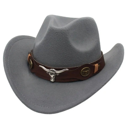 Chapeau de Cowboy occidental en laine Cool, chapeau de Jazz à large bord, couleur unie, chapeau de Cosplay de fête, casquettes de visière d'extérieur