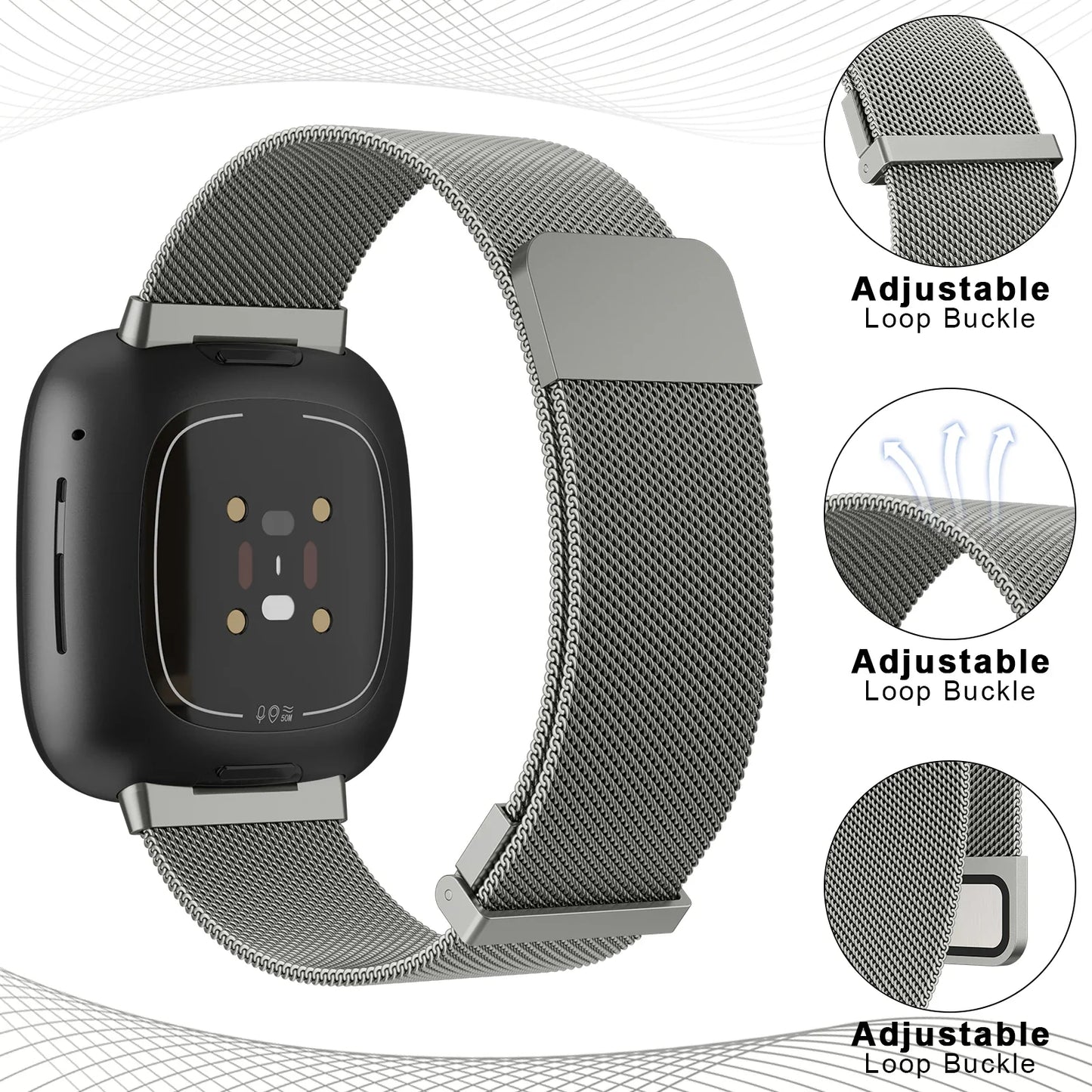 Bracelet magnétique en métal pour Fitbit Versa 3/4, bracelet de rechange milanais pour Fitbit Versa Sense/Sense 2