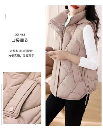 Doudoune Sans Manches en Coton Femme Automne Et Hiver 2025 Nouvelle Mode Vêtement d'Extérieur Doux Mince Gilet Manteau Femme Contraste de Couleurs
