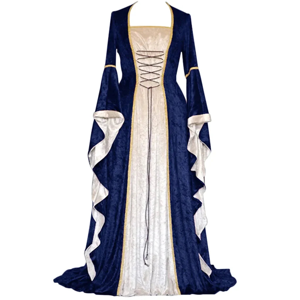 Robe de soirée rétro pour femmes, Costume d'halloween, Robe Noble de cour Cosplay, manches cloche anciennes, Costume de
