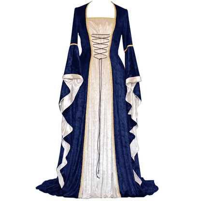 Robe de soirée rétro pour femmes, Costume d'halloween, Robe Noble de cour Cosplay, manches cloche anciennes, Costume de