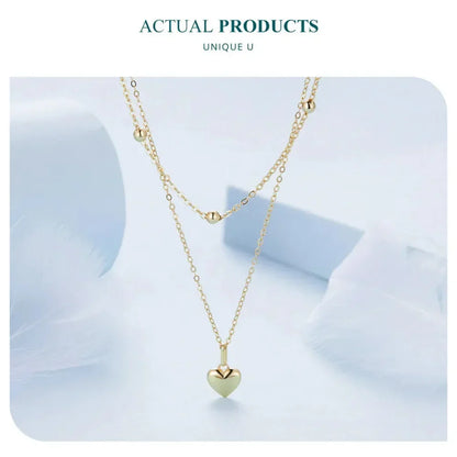 925 Sterling Silver Double Layer Heart Pendant Choker Necklace