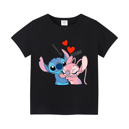 T-shirt Enfant Stitch Angel Dessin Animé Haut Tee Shirt Manches Courtes Kawaii Anime Mode Confort Col Rond Vêtements Cadeau Pour Enfants