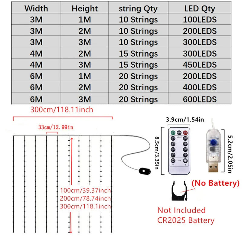 Rideau USB LED guirlandes lumineuses 3/4/6M télécommande chambre vacances mariage anniversaire noël décoration fée guirlande lampe