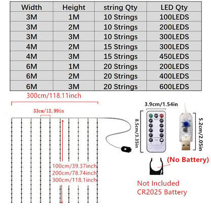 Rideau USB LED guirlandes lumineuses 3/4/6M télécommande chambre vacances mariage anniversaire noël décoration fée guirlande lampe