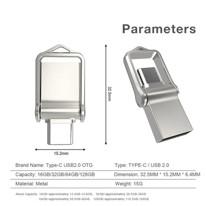 Type C USB2.0 Flash Drives Mini Metal Pen Ultra Dual Memory Stick 16GB 32GB 64GB 128GB Thumb Creative Business Gifts