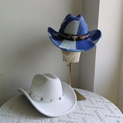 Ethnic Style Cowboy Hat Fashion Chic Unisex Solid Color Jazz Hat With Bull Shaped Decor Western Cowboy Hats