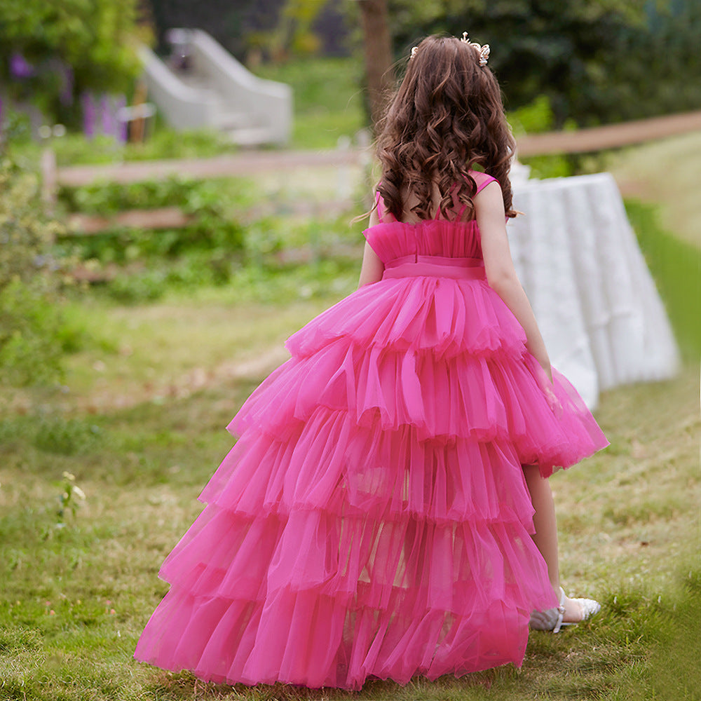 Formal evening gowns for children, elegant evening dresses for girls, with train, detachable princess dress