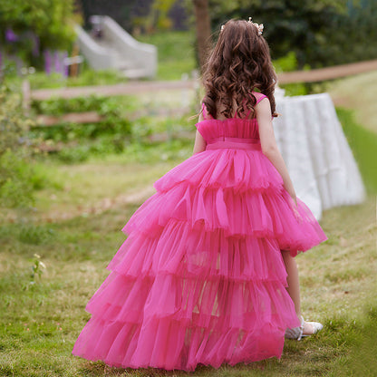 Formal evening gowns for children, elegant evening dresses for girls, with train, detachable princess dress