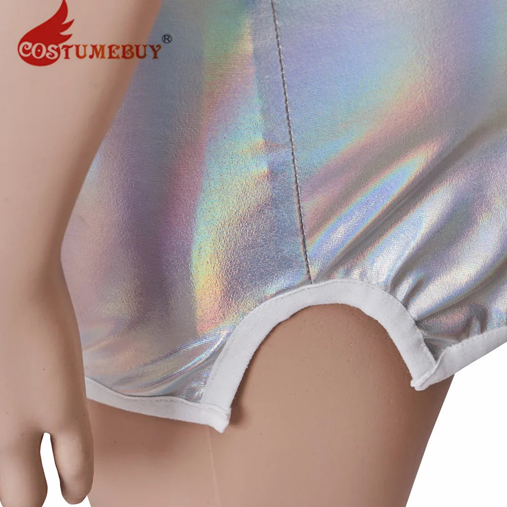 Austin Powers Elizabeth Hurley Cosplay Costume Sexy Female Vanessa Kensington Silver Strappy Halter Slim Mini Dress forHalloween