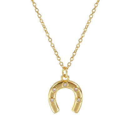 1 Collier à breloques élégant en forme de fer à cheval porte-bonheur en laiton plaqué or 18 carats pour femme