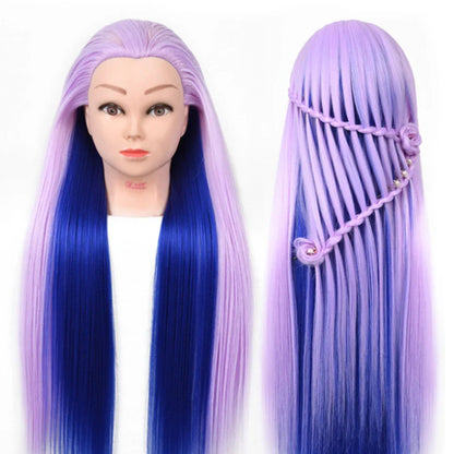 Tête de mannequin à cheveux longs synthétiques avec support de trépied de perruque réglable Modèle avec tête de mannequin Formation de coiffeur coiffant